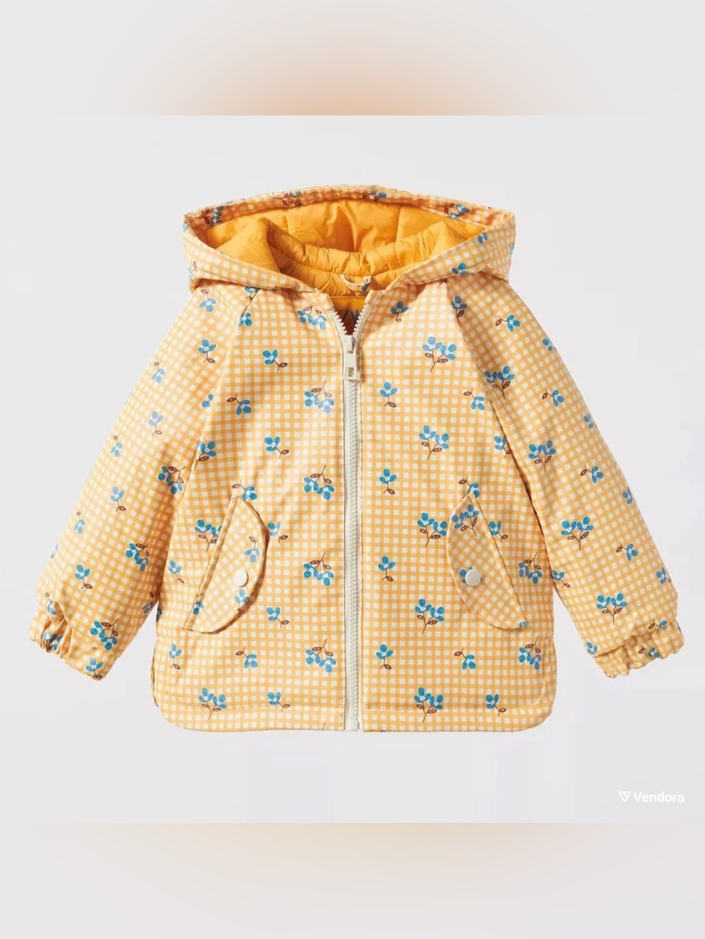 Zara Yellow Gingham Floral Hooded Kids Jacket